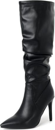 Generic Womens Knee-High Boots, Elegant PU Long Shaft Boots with Pleated Look And Pointed Toe Plus Size High Stiletto Heel Slip-On Shoes for Autumn And Winter