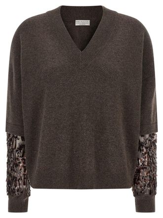 Brunello Cucinelli Sequin Sleeve Sweater