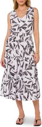 Velvet Heart V-Neck Sleeveless Ruffle Midi Dress in Black White Skin at Nordstrom Rack, Size X-Large