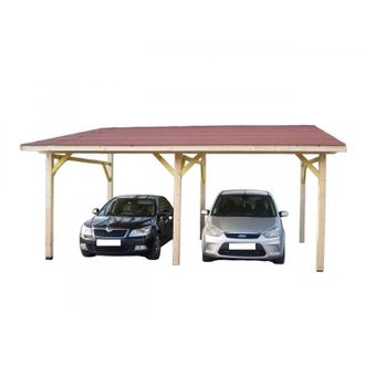 Foresta Cochera Doble De Madera 450x652 Cm - Una Sola Pendiente - Cochera Con Cubierta Bituminosa - Madera Laminada Encolada - Av4565vs Foresta