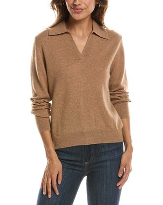 Fort&eacute; Cashmere Split Neck 100% Cashmere Polo Sweater
