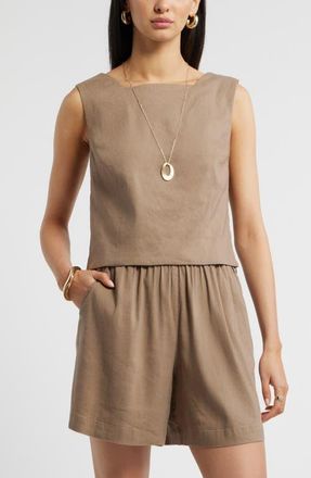 Nordstrom Linen Blend Shell Top in Brown Lentil at Nordstrom, Size Xx-Large