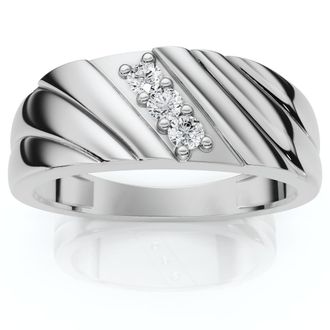Pompeii3 Mens Diamond Three Stone Polished Wedding Ring Gold Lab Grown