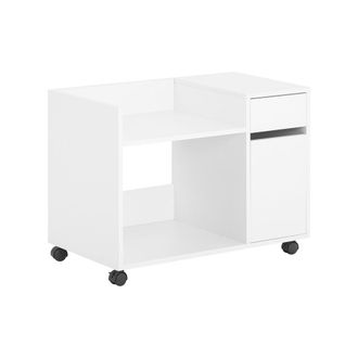 SoBuy Sobuy - Soporte Para Impresora Multifuncional Armario De Oficina Mesa Auxiliar Con 1 Cajon, 2 Compartimentos,4 Ruedas Y 1 Puerta Blanco 72 X 40 X 54 C