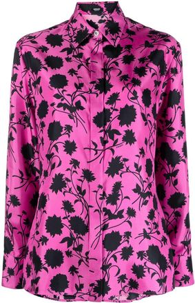 Versace Floral Silhouette-print silk shirt - women - Silk - 44 - Black