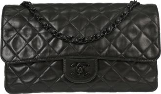 Chanel So Black Classic Single Flap Quilted Lambskin Black Leather Handbag (Pre-Owned)