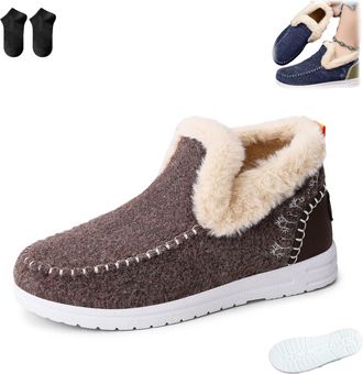 Generic Cozy Fleece Slip-On Boots,Womens Winter Warm Plush Lined Non-Slip Flat Shoes,Indoor Outdoor Casual Fluffy Loafer Boot (Brown, Adult, Adult, Women, 5.5