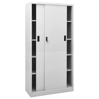 Berkfield Home Office Cabinet with Sliding Door Light Grey 90x40x180 cm Steel | Size: 90 x 40 x 180 cm
