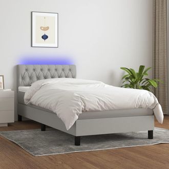 vidaXL Vidaxl - Cama Box Spring Colch&oacute;n Y Luces Led Tela Gris Claro 90x190 Cm