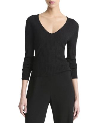 Vince Pointelle Stitch Wool-Blend Pullover