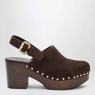 Chlo&eacute; Zoccoli Jeannette con zeppa in suede marrone