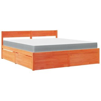vidaXL Vidaxl - Cama Con Cajones Y Colch&oacute;n Madera Maciza Pino Marr&oacute;n 180x200 Cm
