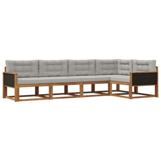 vidaXL Conjunto De Sof&aacute;s De Exterior 5 Pcs Natural Y Gris Claro Vidaxl