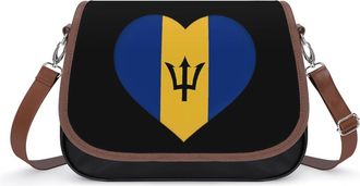 Generic Flag of Barbados Heart Crossbody Bag Womens Handbag PU Message Bags Shoulder Purse with Adjustable Strap