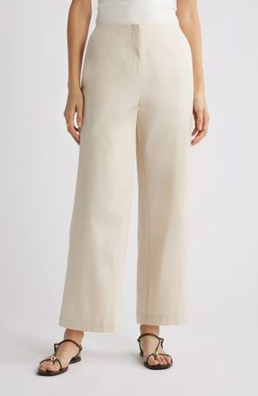 Nordstrom High Waist Stretch Cotton Wide Leg Pants in Beige Oatmeal at Nordstrom, Size 10