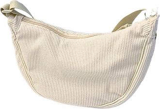 Generic Solid Color Corduroy Womens Hobos Shoulder Bag Retro Casual Female Crossbody Bags Ladies Daily Travel Handbags Messenger(Beige)