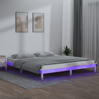vidaXL Vidaxl - Estructura De Cama Con Led Madera Maciza Blanco 135x190 Cm