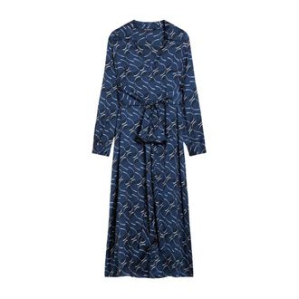 Pennyblack Midi Dresses, female, Blue, M, Blue Graphic Print Dress with V-Neck