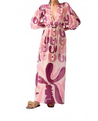 Adriana Degreas Bold Floral Deep V Neck Puff Sleeve Maxi Dress In Unique