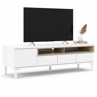 Dmora Mueble De Televisi&oacute;n Margaux, Aparador De Sal&oacute;n, Mueble Bajo Para Tv, Base De Pared Equipada, 156x48 H48 Cm, Blanco Y Roble - Dmora