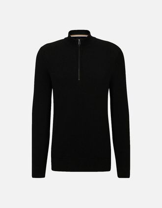 HUGO BOSS Mens Boss E-brando-p Half Zip Knitwear Black - Size: 44