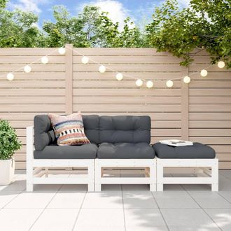 vidaXL Vidaxl - Juego De Muebles De Jard&iacute;n 3 Pzas Madera Maciza De Pino Blanco
