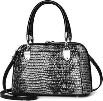 Nicole & Doris Retro Handbag for Women Classic Crocodile Crossbody Bag PU Leather Shoulder Bag Top Handle Bags with Two Zippers Dark Gray A