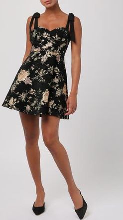 Lulus Essie Floral Tie Strap Fit & Flare Minidress in Black Floral at Nordstrom Rack, Size Small