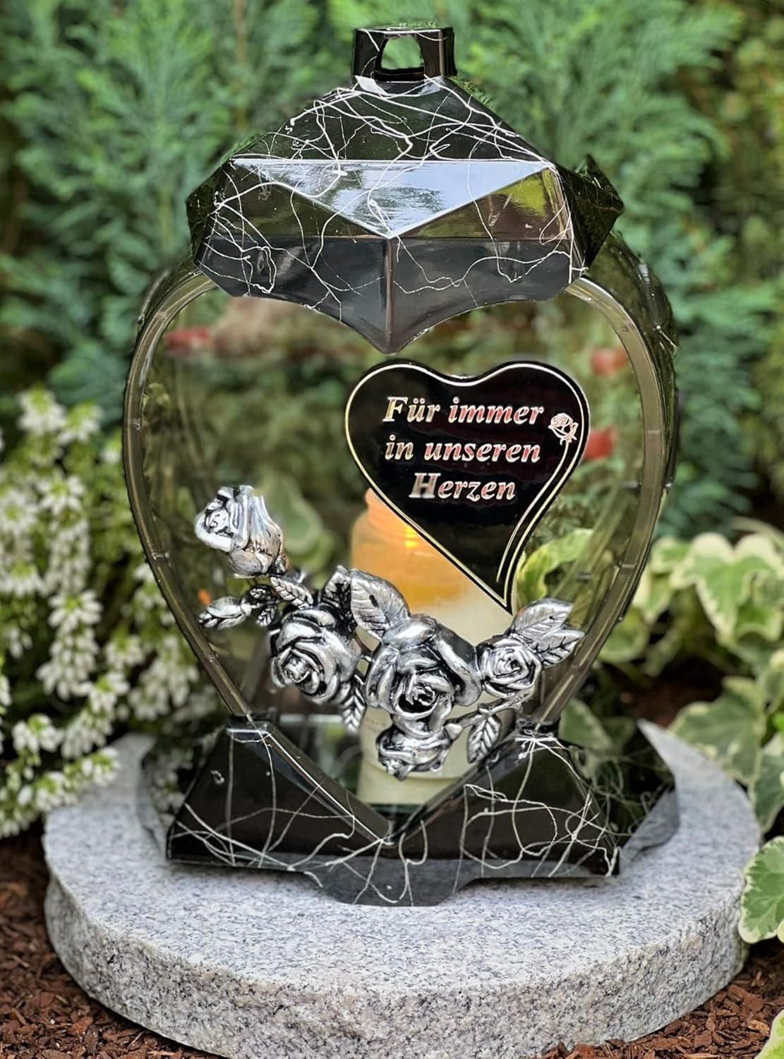 Grablampe Laterne Mit Blumenmotiv – 35 Cm Hoch, Inkl. Kerze, Wetterfest & Robust – Für Ein Würdevolles Andenken (ohne Sockel)