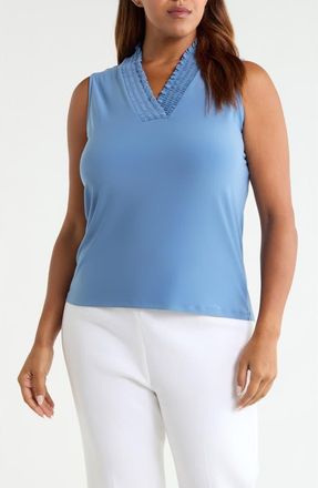 Anne Klein Smocked V-Neck Tank in Dutch Blue at Nordstrom, Size 2X