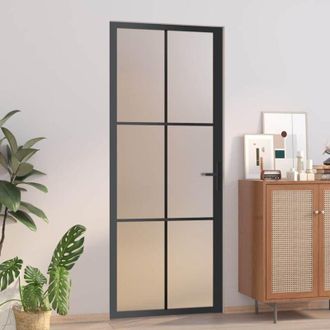 vidaXL Vidaxl - Puerta Interior De Vidrio Y Aluminio Negro Mate 83x201,5 Cm