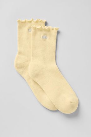 Alo | Womens Lettuce Edge Socks in Warm Butter, Size: S/M (5-7.5)