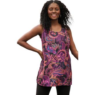Jessica London Georgette Tunic Tank in Black Multi Paisley at Nordstrom, Size 12