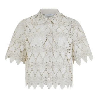 Frame Denim Shirts, female, Beige, Size: M Lace Button Up Shirt