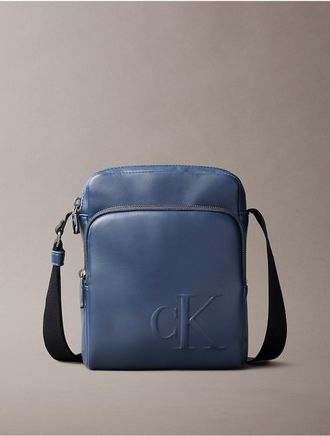 Calvin Klein Mens Embossed Monogram Zip Pocket Reporter Bag - Navy