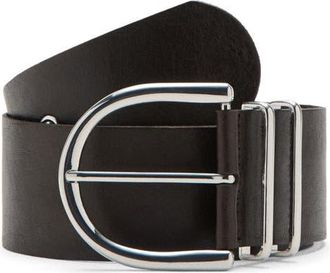 Mango Oval Buckle Leather Belt in Chocolate at Nordstrom, Size Medium