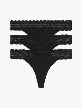 Tommy Hilfiger Womens Lace-Trim Thong 3-Pack - Black - XL