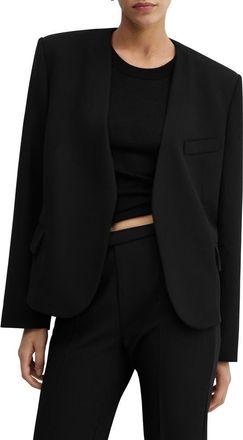 Mango Padded Shoulder Collarless Jacket in Black at Nordstrom, Size X-Large