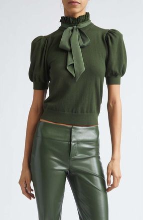 Alice & Olivia Chase Puff Sleeve Stretch Wool Sweater in Dark Fern at Nordstrom, Size X-Small