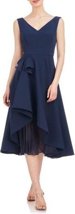 Kay Unger Begonia Crepe & Chiffon Midi A-Line Dress in Dark Midnight at Nordstrom Rack, Size 14