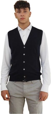 Barba Blauw Herenvest Slim Wol V-hals - Heren - Vesten - Blauw - 2XL - Wol - Truien & Vesten