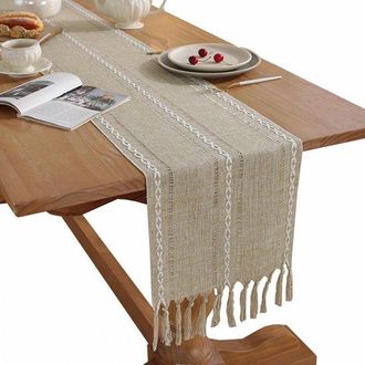 OEM Camino De Mesa, Camino De Mesa De Algod&oacute;n, Mantel, Cocina, Sala De Lectura, Tocador Y Decoraci&oacute;n (amarillo Almendra, 33275cm, Incluye Borlas)