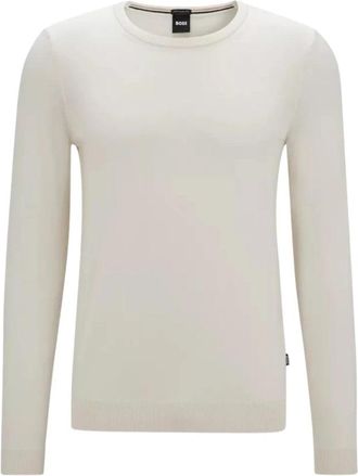 HUGO BOSS Trui met ronde hals - Heren - Ronde hals truien - Wit - 2XL - Wol - Truien & Vesten