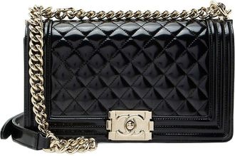 Chanel Black Iridescent Glazed Calfskin Old Medium Boy Bag (Authentic Pre- Loved)