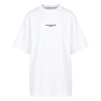 Alexander Wang T-shirt met logoprint en korte mouwen - Dames - Tops - Wit - Maat: L Katoen