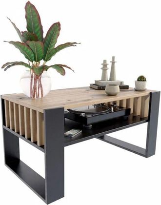 OEM Tavolino Da Caff&egrave; Iga, Rovere Artigianale/nero, 100x50, Tavolino Da Caff&egrave; Per Soggiorno, Ufficio, Mk