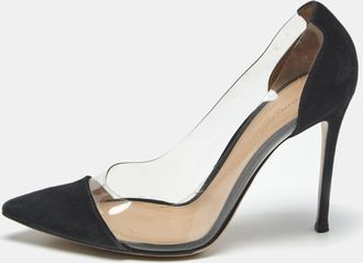 Gianvito Rossi Black/transparent Suede And Pvc Plexi Pumps