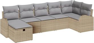 vidaXL Garden Sofa Set with Cushion 7 pcs Beige Poly Rattan vidaXL