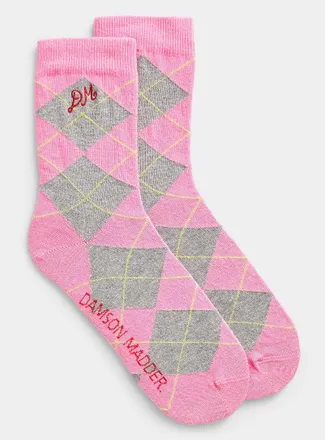 Damson Madder Womens Grey and green argyle pink socks