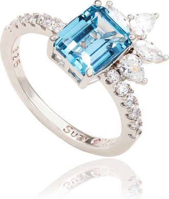 Suzy Levian Aqua Cubic Zirconia Bridal Ring in Blue at Nordstrom Rack, Size 5.5